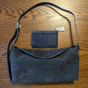 Madewell The Date Night Shoulder Bag in Suede with Zip Card Case Wallet